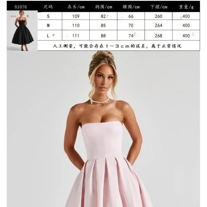 Strapless Lining Pleated Evening Party Dress Women Robes Backless Elegant Sexy Dress Bodycon Long Summer Dress Vestidos