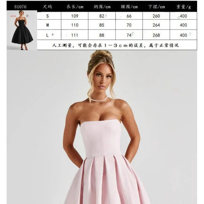 Strapless Lining Pleated Evening Party Dress Women Robes Backless Elegant Sexy Dress Bodycon Long Summer Dress Vestidos