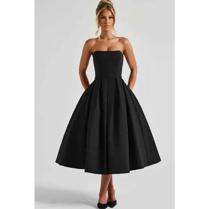 Strapless Lining Pleated Evening Party Dress Women Robes Backless Elegant Sexy Dress Bodycon Long Summer Dress Vestidos