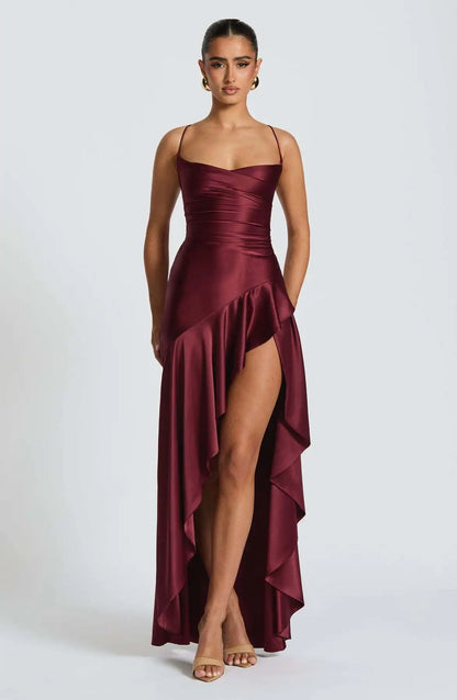 Sexy Satin Club Evening Party Dresses 2025 Summer Women Clothing Elegant Ruffle Irregular Backless Bandage Long Maxi Dress
