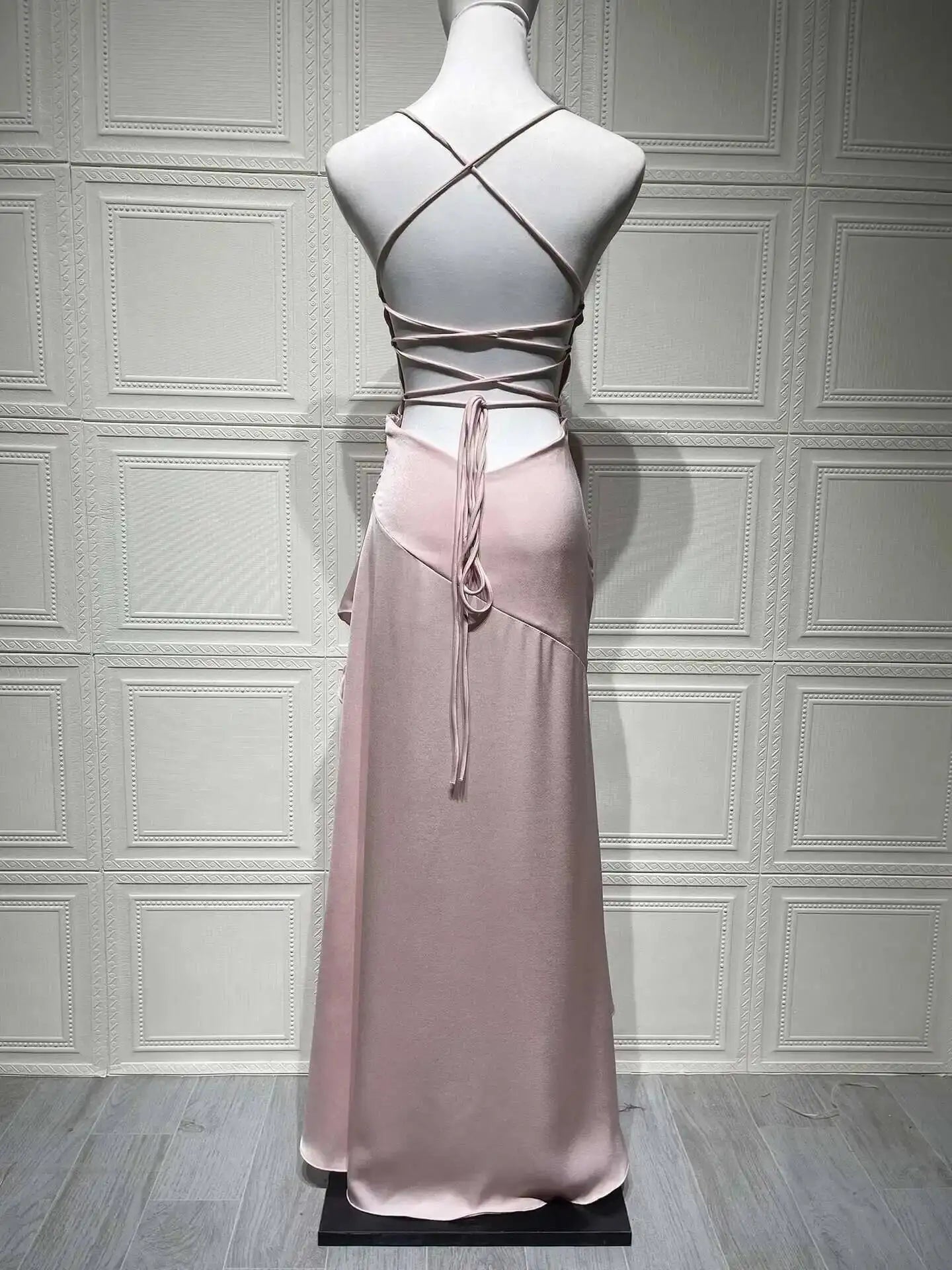Sexy Satin Club Evening Party Dresses 2025 Summer Women Clothing Elegant Ruffle Irregular Backless Bandage Long Maxi Dress