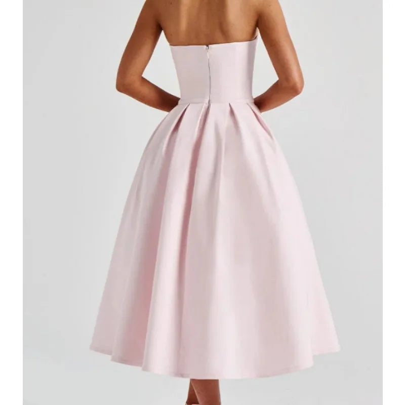 Strapless Lining Pleated Evening Party Dress Women Robes Backless Elegant Sexy Dress Bodycon Long Summer Dress Vestidos