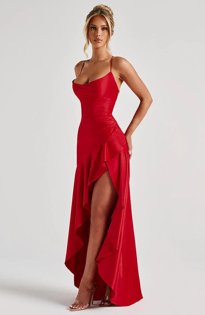 Sexy Satin Club Evening Party Dresses 2025 Summer Women Clothing Elegant Ruffle Irregular Backless Bandage Long Maxi Dress