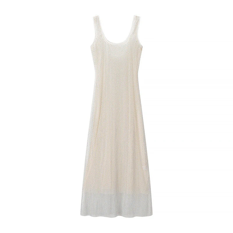 Sexy Sequined Sling Long Party Dress Women Slim Square Collar Sleeveless Backless Female Dresses 2025 Summer Lady Beach Robes