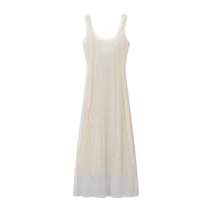 Sexy Sequined Sling Long Party Dress Women Slim Square Collar Sleeveless Backless Female Dresses 2025 Summer Lady Beach Robes