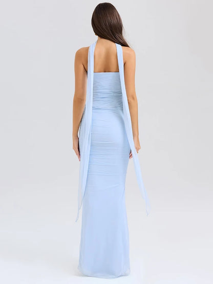 Mozision Sexy Two Piece Sets Women Neckerchief Strapless Crop Tops And Maxi Skirt Sets Sexy Club Party Skirt Two Piece Sets
